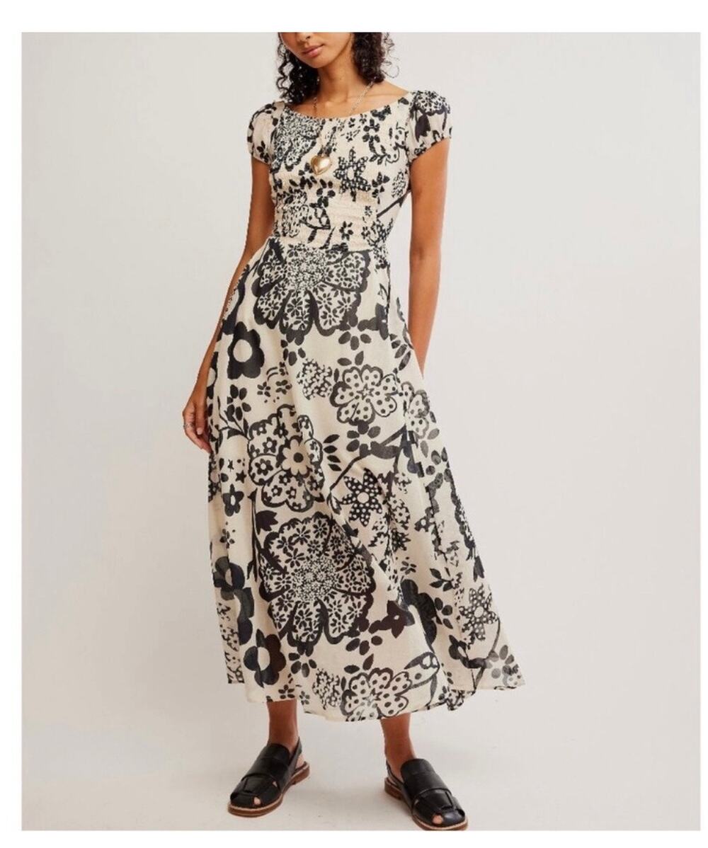 Free People Ultraviolet Black and White Midi Dress - XS